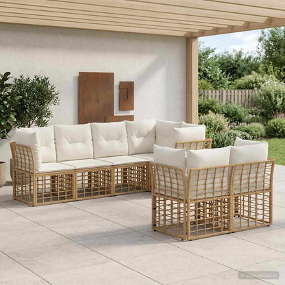 Set di divani da esterno con cuscino 7 pcs Naturale Poliestere | homemem39