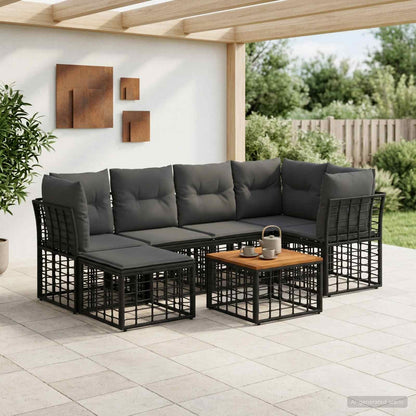 Set di divani da esterno 7 pcs Nero e Grigio scuro Poliestere | homemem39