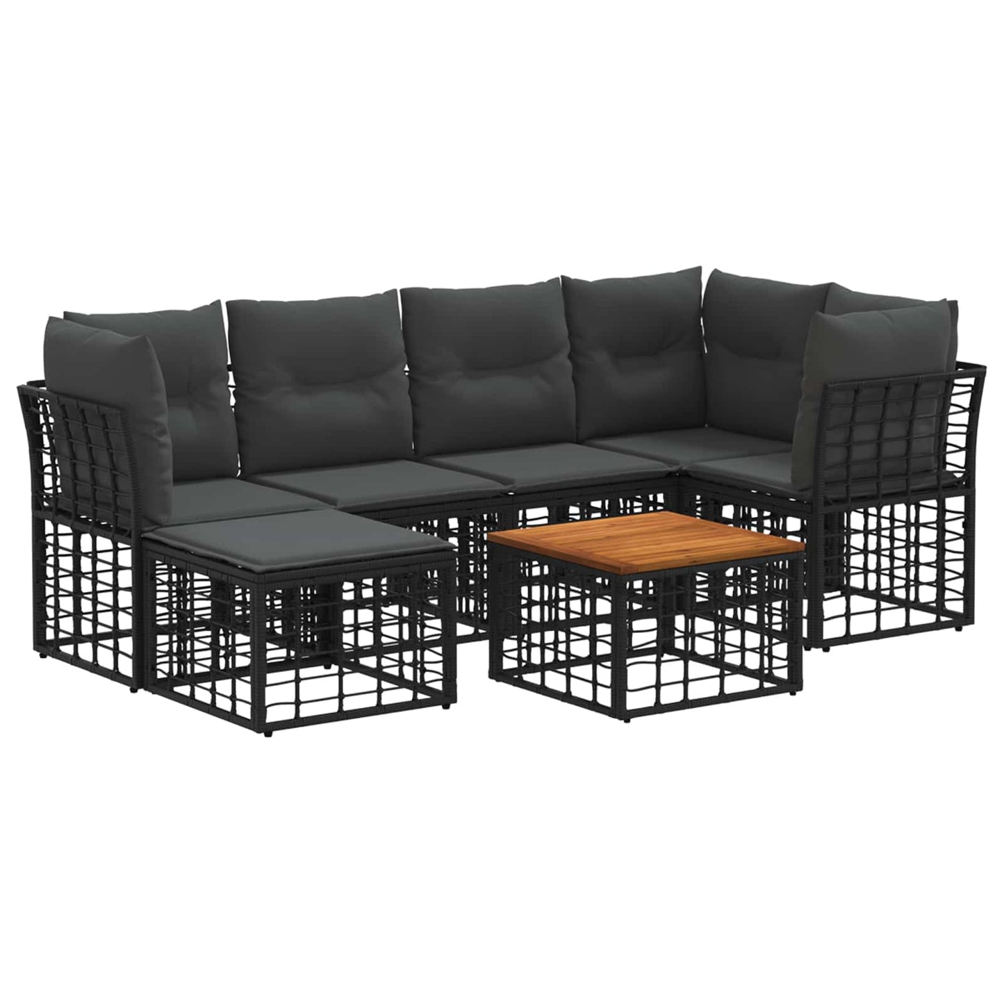 Set di divani da esterno 7 pcs Nero e Grigio scuro Poliestere | homemem39
