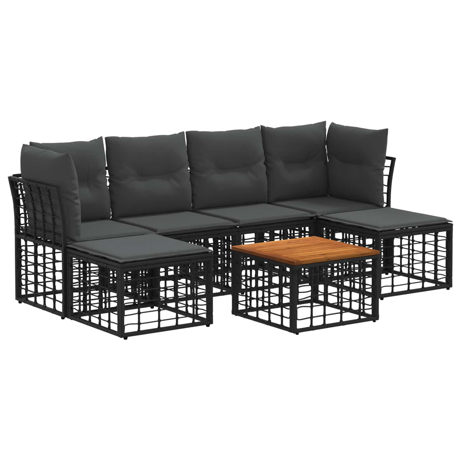 Set di divani da esterno 7 pcs Nero e Grigio scuro Poliestere | homemem39