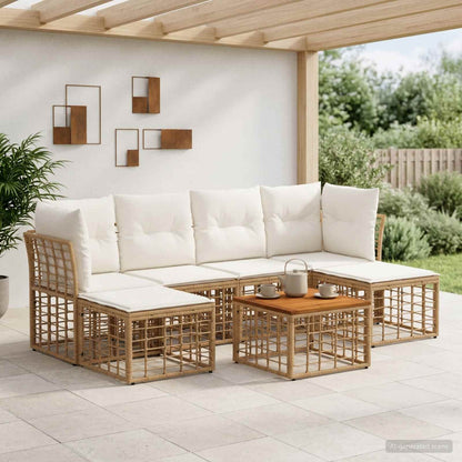Set di divani da esterno 7 pcs Naturale e Bianco Crema | homemem39