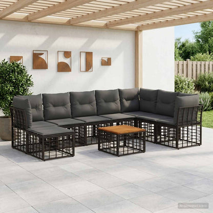 Set di divani da esterno 9 pcs Nero e Grigio scuro Poliestere | homemem39