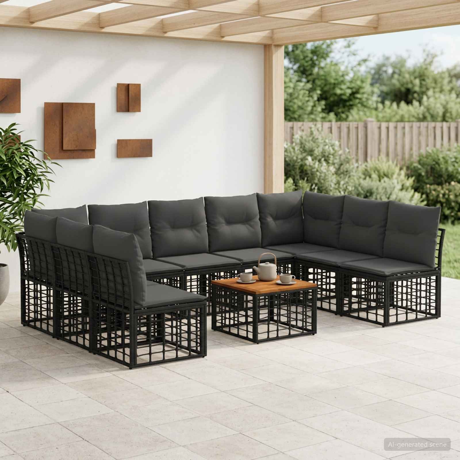 Set di divani da esterno 10 pcs Nero e Grigio scuro Poliestere | homemem39
