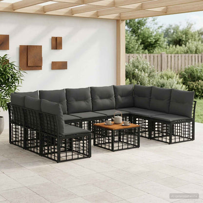 Set di divani da esterno 10 pcs Nero e Grigio scuro Poliestere | homemem39