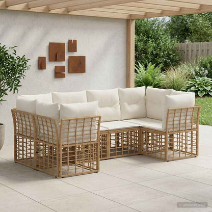 Set di divani da esterno con cuscino 6 pcs Naturale Poliestere | homemem39
