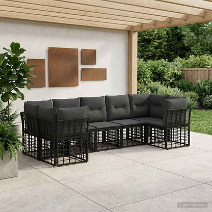 Set di divani da esterno 7 pcs Nero e Grigio scuro Poliestere | homemem39