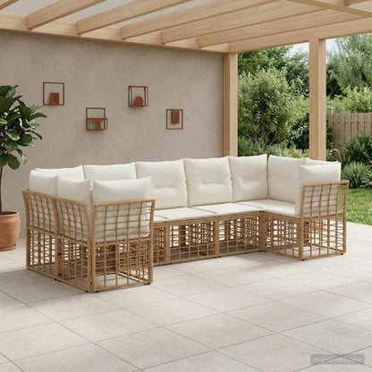 Set di divani da esterno 7 pcs Naturale e Bianco Crema | homemem39