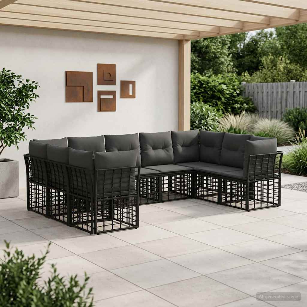 Set di divani da esterno Nero e Grigio scuro Poliestere | homemem39
