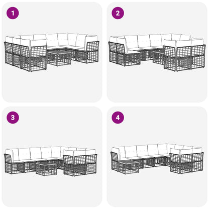 Set di divani da esterno 10 pcs Nero e Grigio scuro Poliestere | homemem39