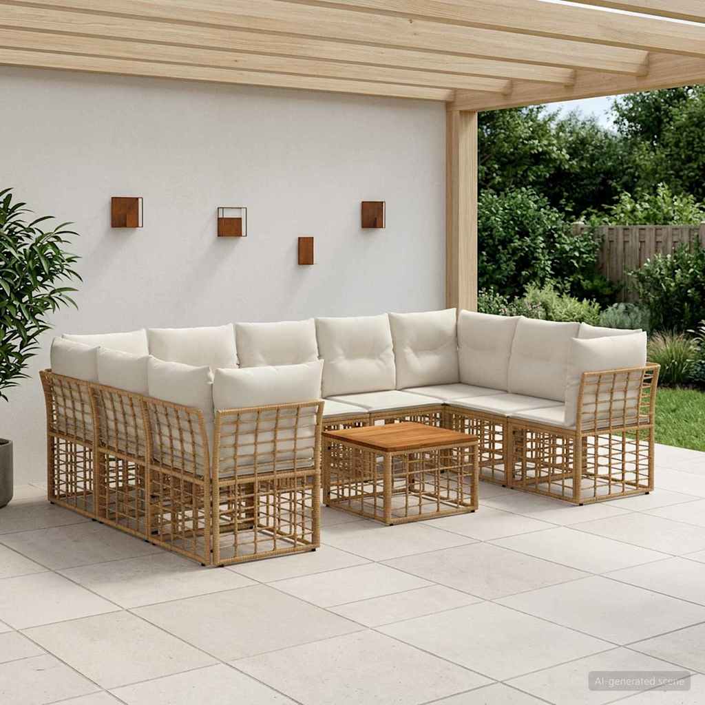 Set di divani da esterno 10 pcs Naturale e Bianco Crema | homemem39