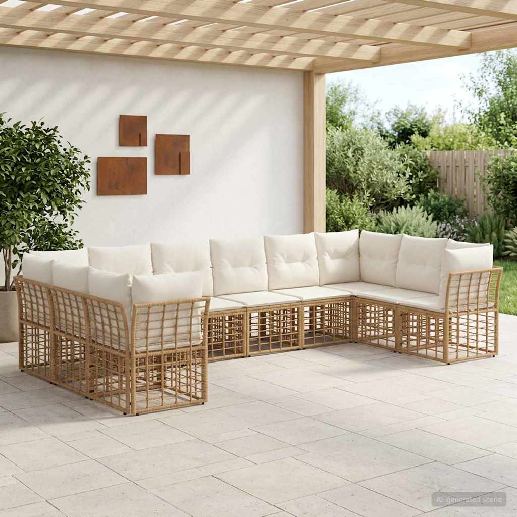 Set di divani da esterno Naturale e Bianco Crema Poliestere | homemem39