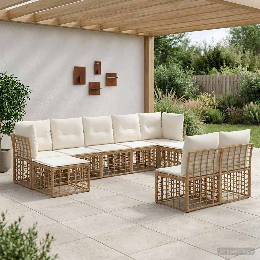 Set di divani da esterno Naturale e Bianco Crema Poliestere