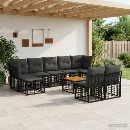 Set di divani da esterno 10 pcs Nero e Grigio scuro Poliestere