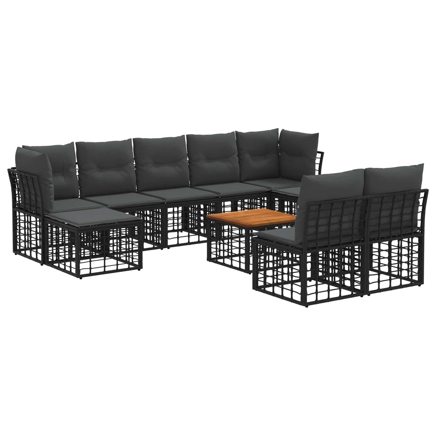 Set di divani da esterno 10 pcs Nero e Grigio scuro Poliestere | homemem39