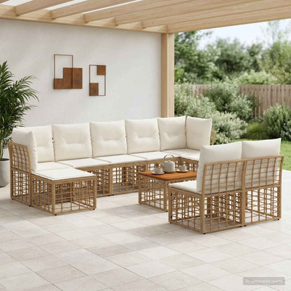 Set di divani da esterno 10 pcs Naturale e Bianco Crema