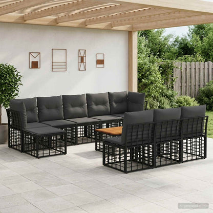 Set di divani da esterno 11 pcs Nero e Grigio scuro Poliestere