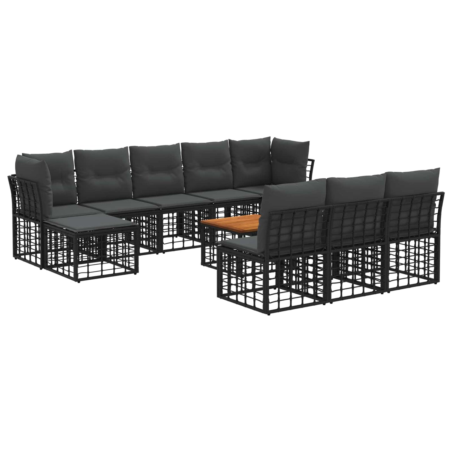 Set di divani da esterno 11 pcs Nero e Grigio scuro Poliestere