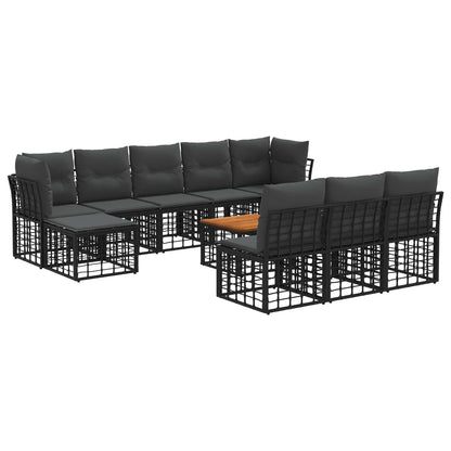Set di divani da esterno 11 pcs Nero e Grigio scuro Poliestere