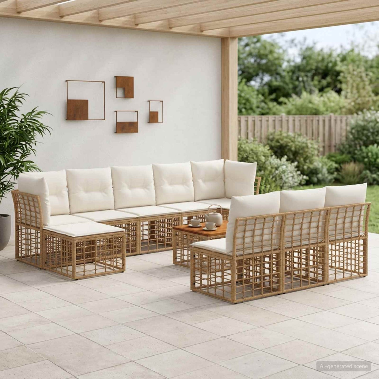 Set di divani da esterno 11 pcs Naturale e Bianco Crema | homemem39