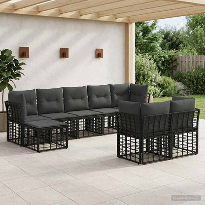 Set di divani da esterno Nero e Grigio scuro Poliestere