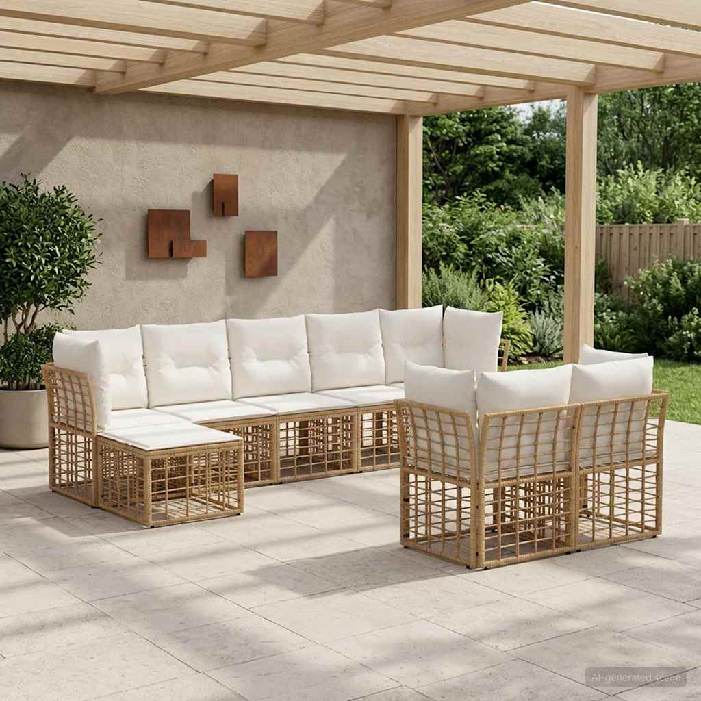 Set di divani da esterno Naturale e Bianco Crema Poliestere | homemem39