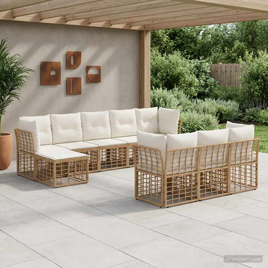 Set di divani da esterno Naturale e Bianco Crema Poliestere | homemem39