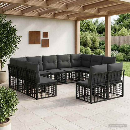Set di divani da esterno Nero e Grigio scuro Poliestere | homemem39