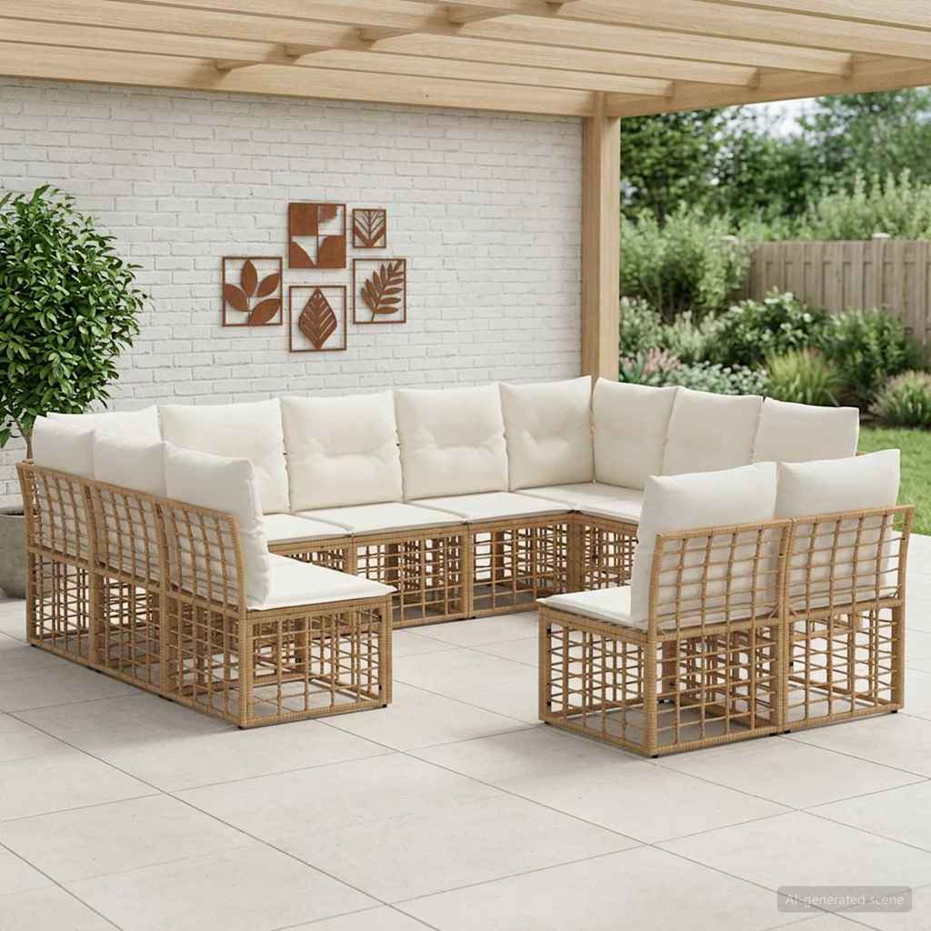 Set di divani da esterno Naturale e Bianco Crema Poliestere | homemem39