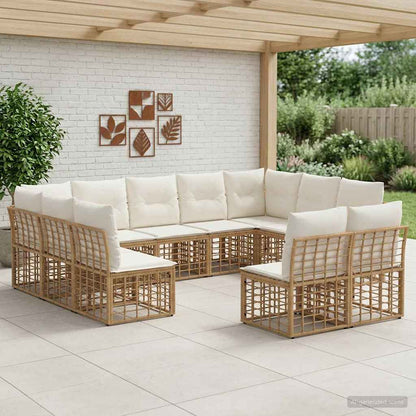 Set di divani da esterno Naturale e Bianco Crema Poliestere | homemem39