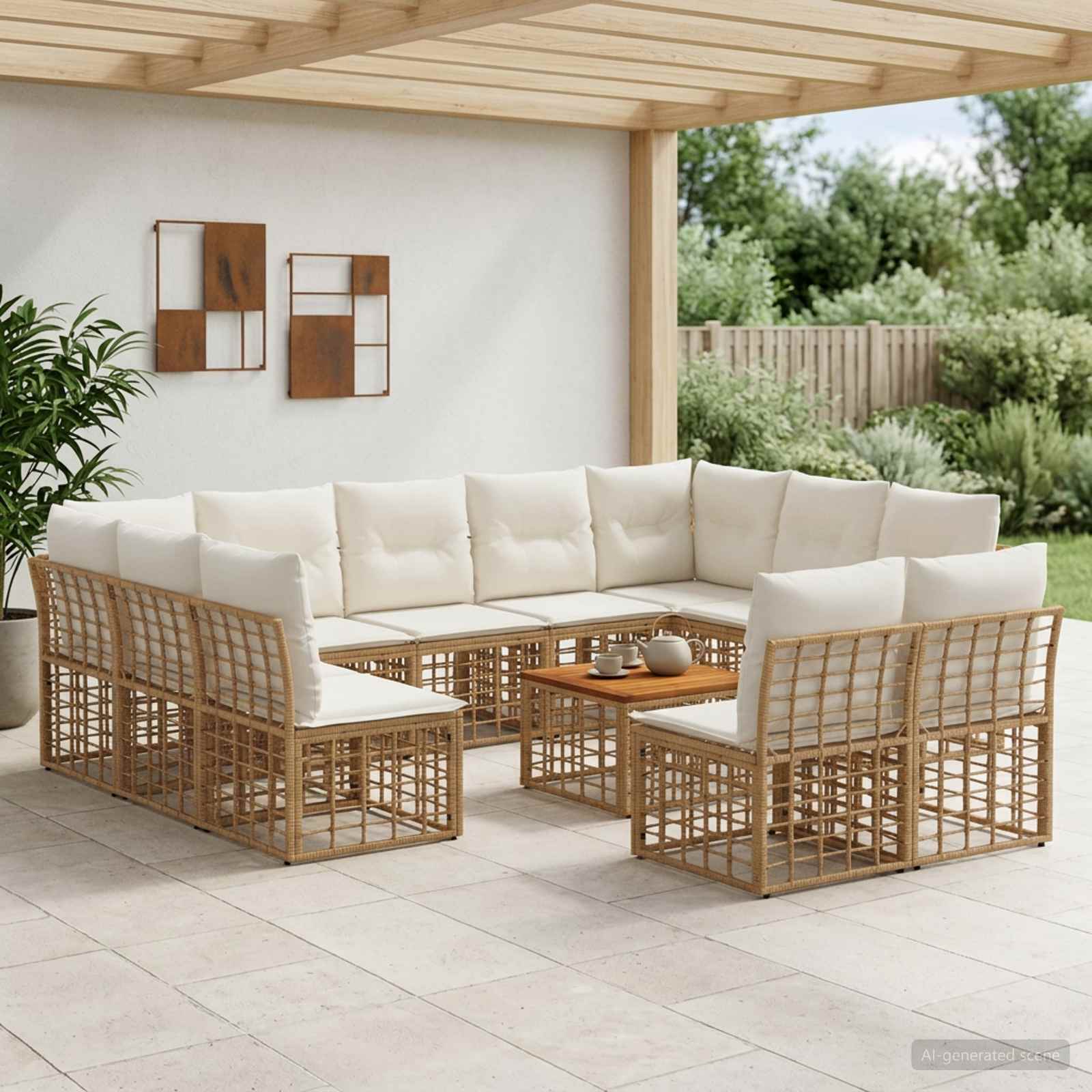Set di divani da esterno 12 pcs Naturale e Bianco Crema | homemem39