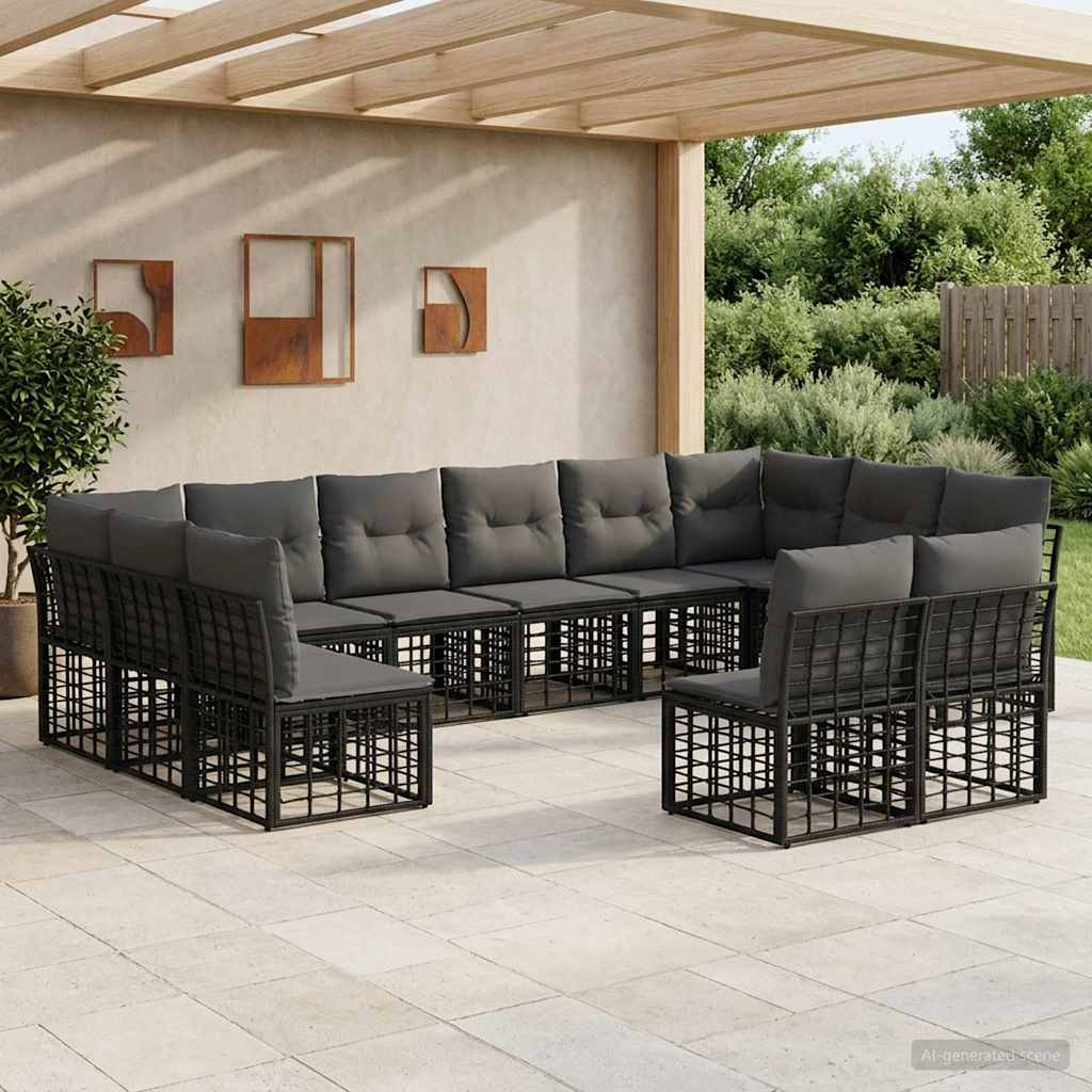 Set di divani da esterno Nero e Grigio scuro Poliestere | homemem39