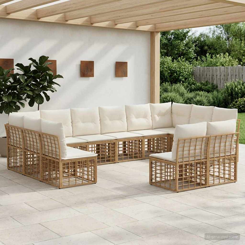 Set di divani da esterno Naturale e Bianco Crema Poliestere | homemem39