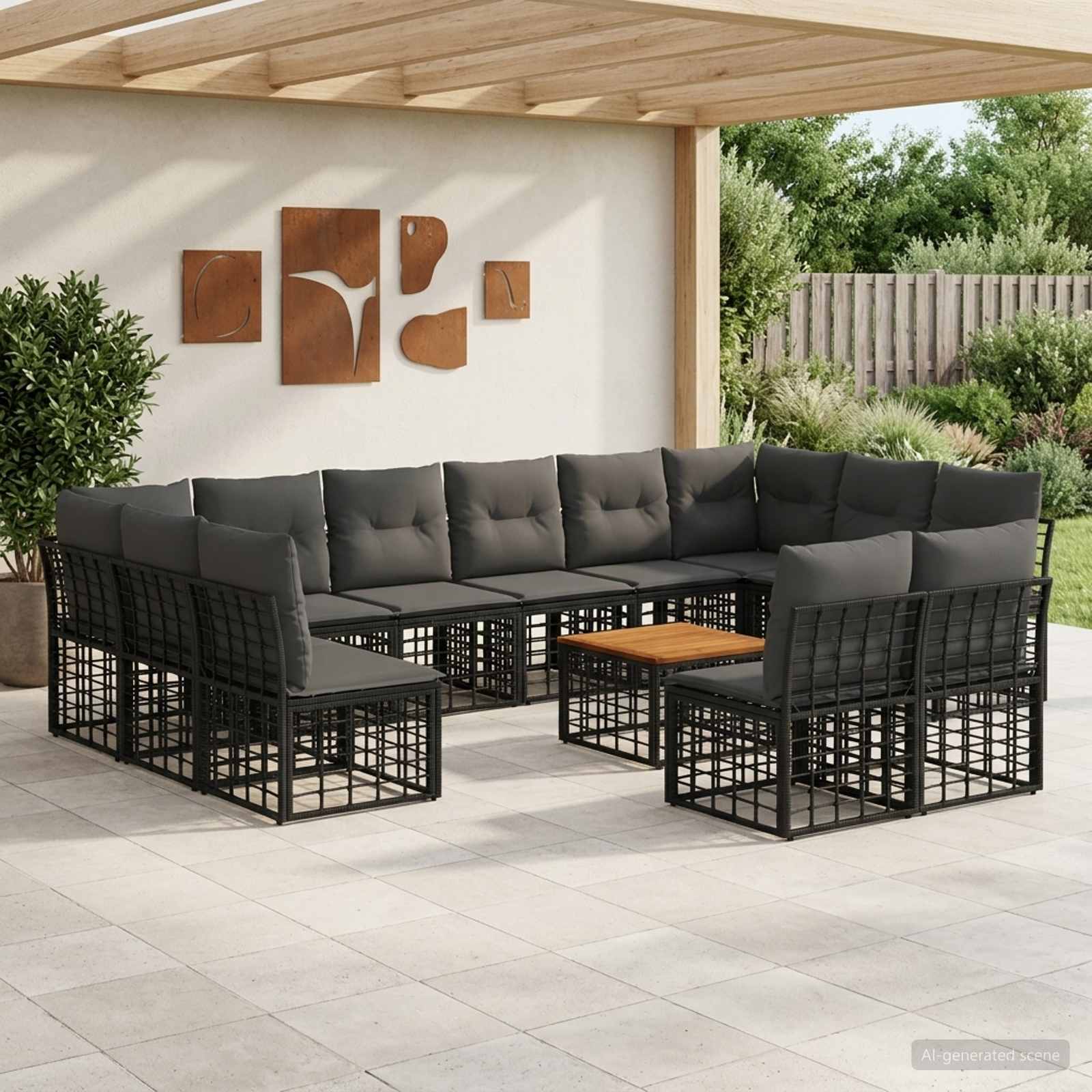 Set di divani da esterno 13 pcs Nero e Grigio scuro Poliestere | homemem39