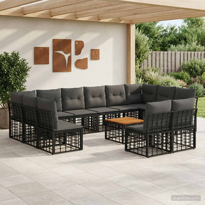 Set di divani da esterno 13 pcs Nero e Grigio scuro Poliestere | homemem39