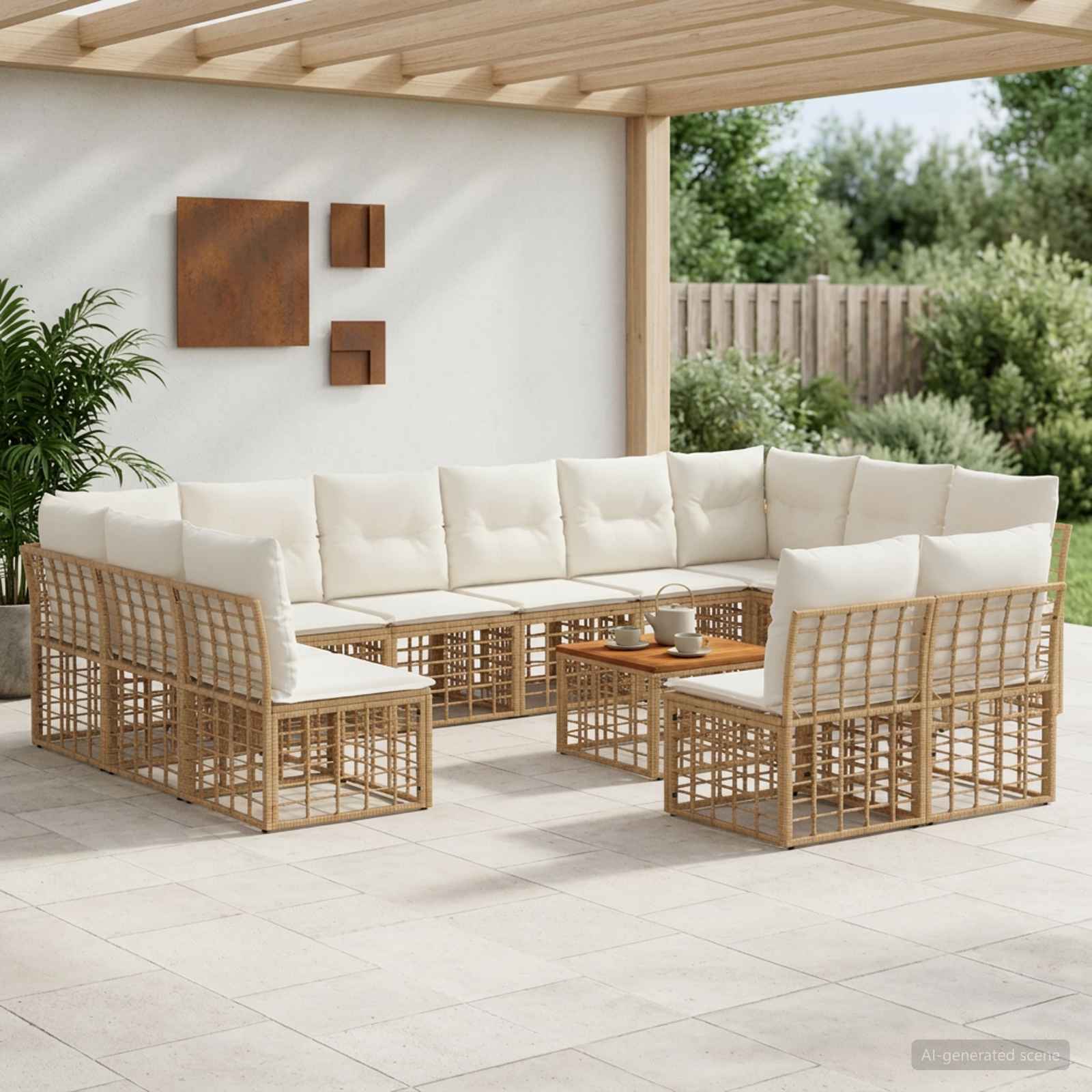 Set di divani da esterno 13 pcs Naturale e Bianco Crema | homemem39