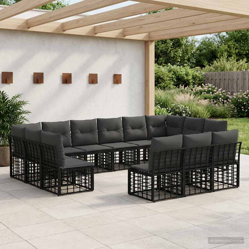 Set di divani da esterno Nero e Grigio scuro Poliestere | homemem39
