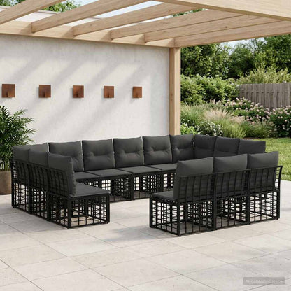 Set di divani da esterno Nero e Grigio scuro Poliestere | homemem39