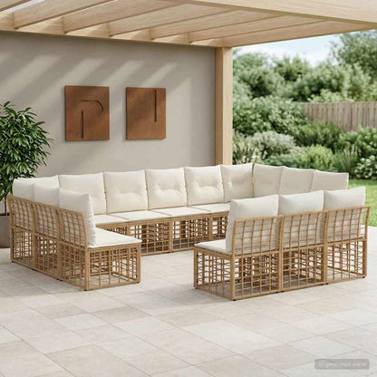 Set di divani da esterno Naturale e Bianco Crema Poliestere | homemem39