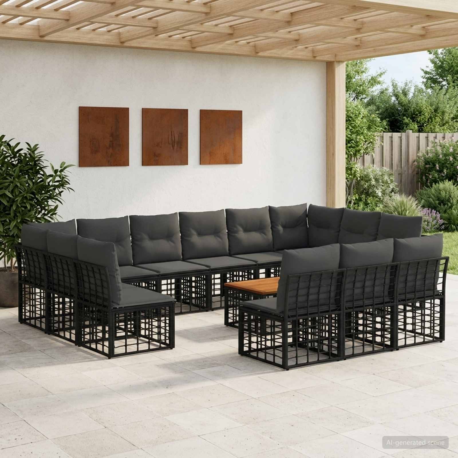 Set di divani da esterno 14 pcs Nero e Grigio scuro Poliestere | homemem39