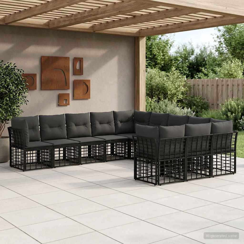 Set di divani da esterno Nero e Grigio scuro Poliestere | homemem39