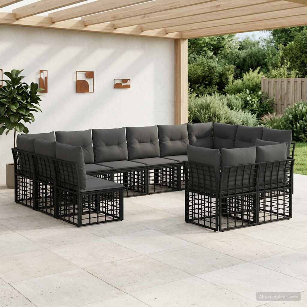 Set di divani da esterno Nero e Grigio scuro Poliestere | homemem39