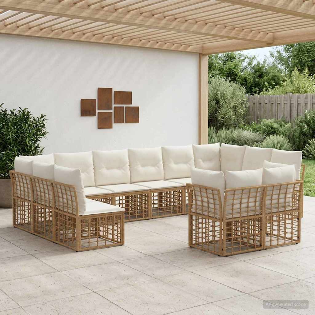 Set di divani da esterno Naturale e Bianco Crema Poliestere | homemem39