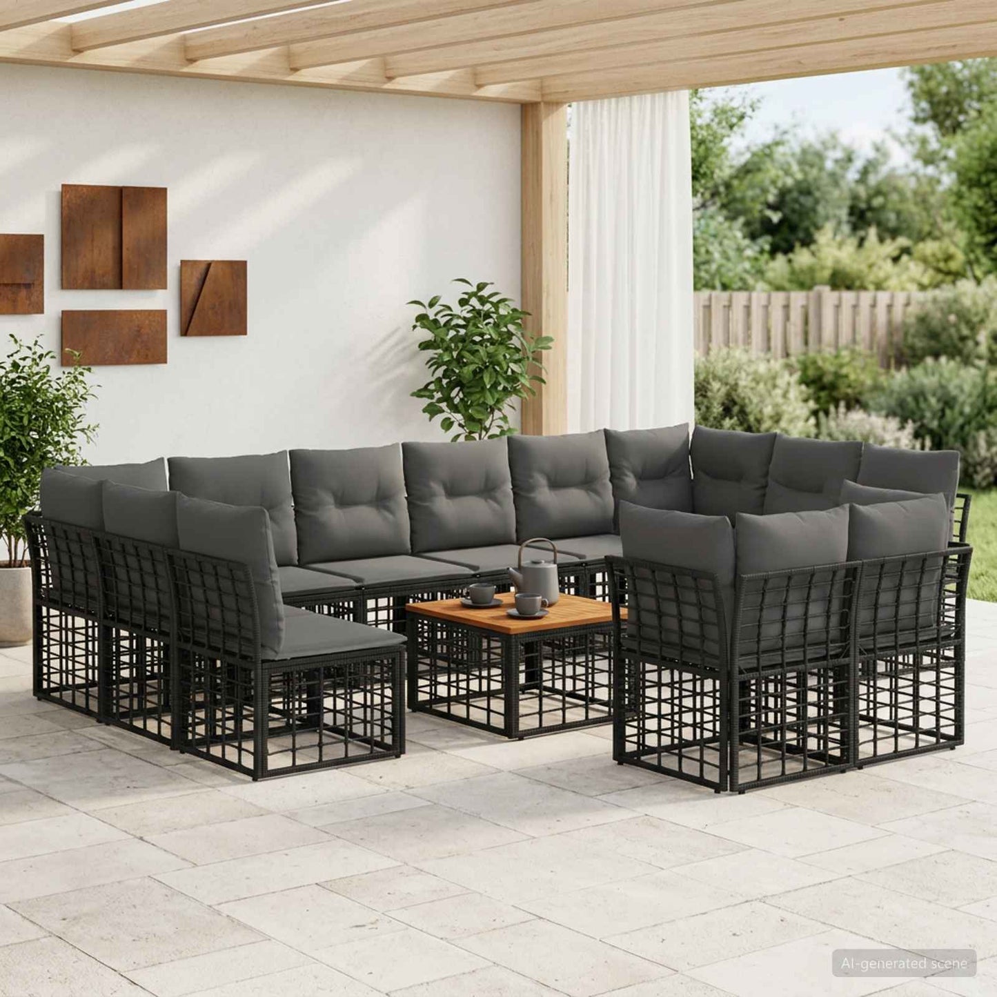 Set di divani da esterno 13 pcs Nero e Grigio scuro Poliestere | homemem39