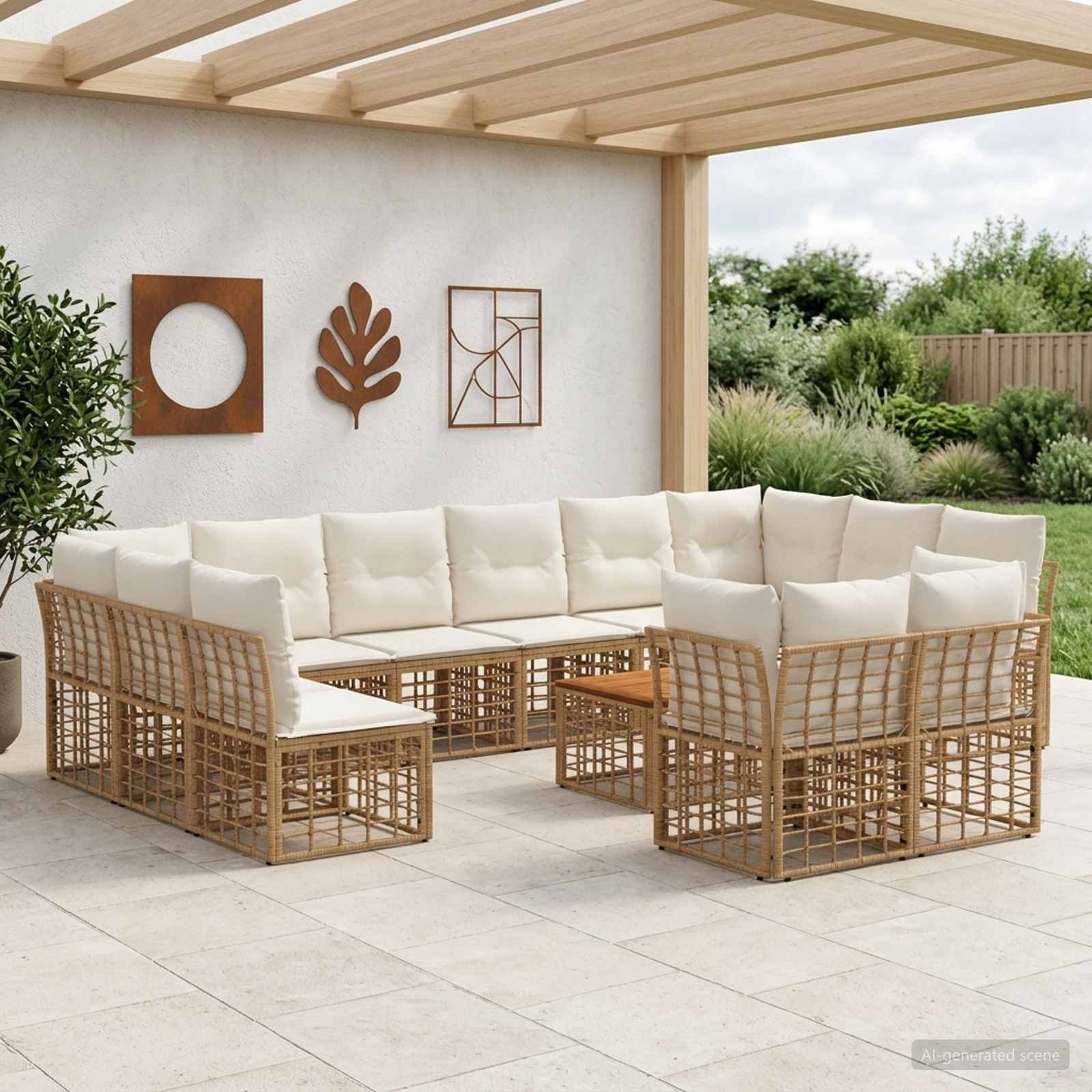 Set di divani da esterno 13 pcs Naturale e Bianco Crema | homemem39