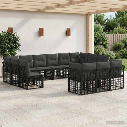 Set di divani da esterno Nero e Grigio scuro Poliestere | homemem39
