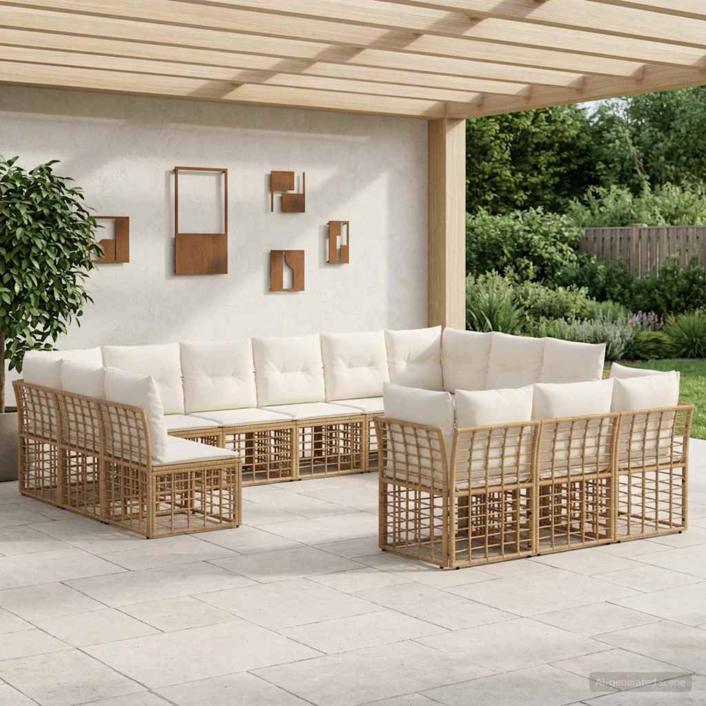 Set di divani da esterno Naturale e Bianco Crema Poliestere | homemem39