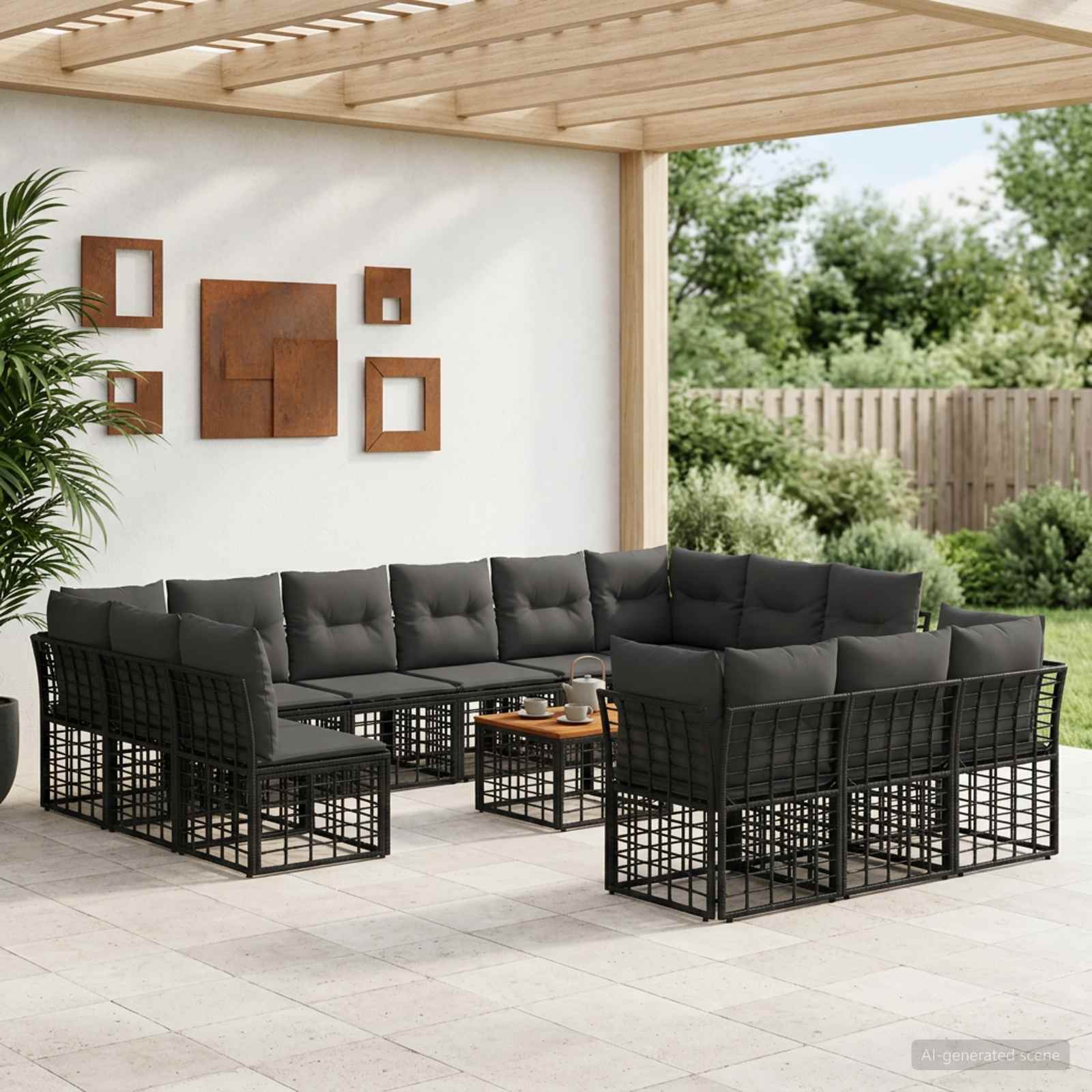 Set di divani da esterno 14 pcs Nero e Grigio scuro Poliestere | homemem39