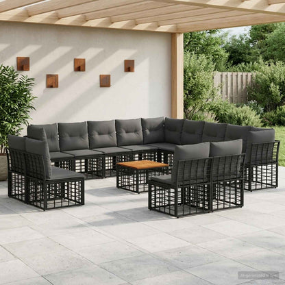 Set di divani da esterno 14 pcs Nero e Grigio scuro Poliestere