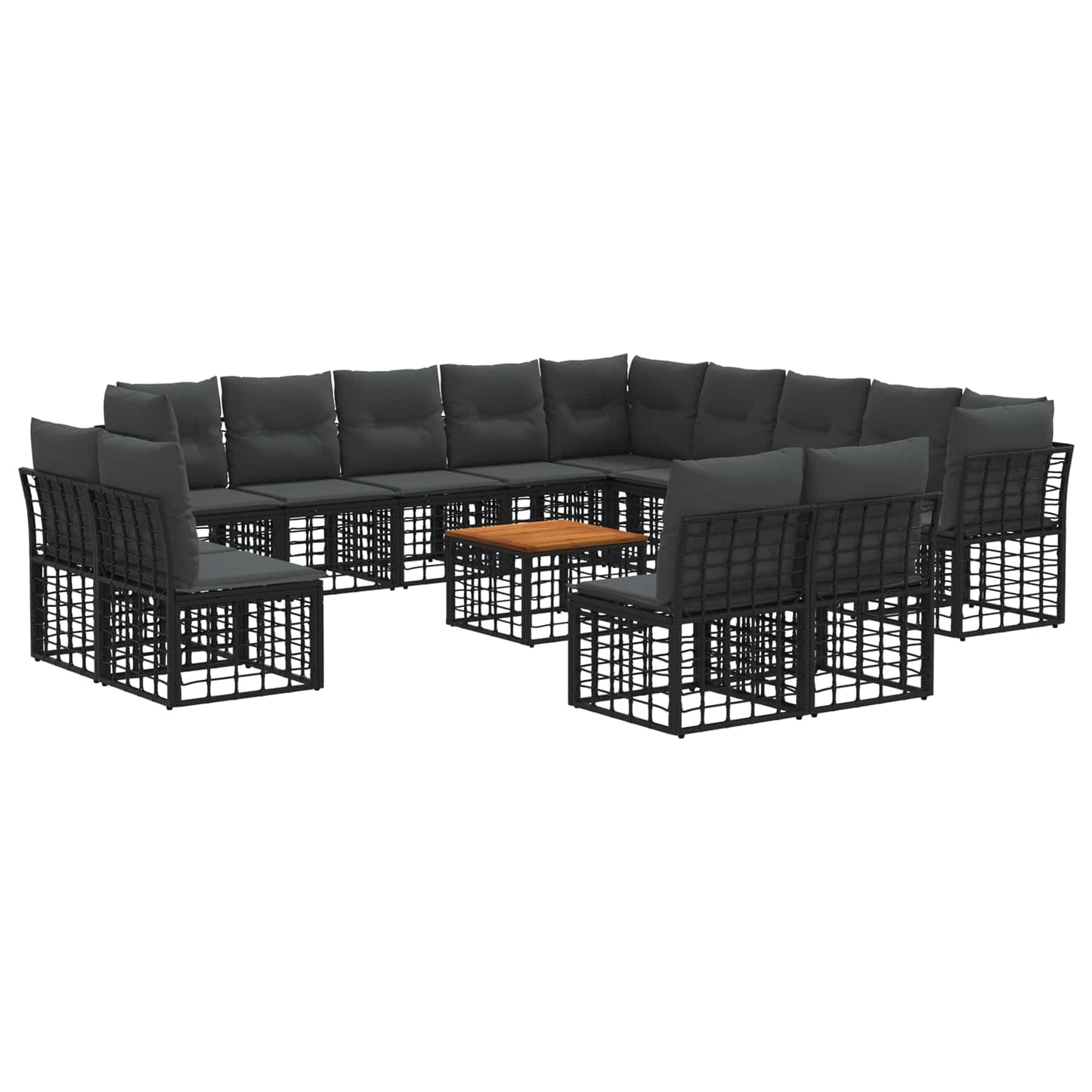 Set di divani da esterno 14 pcs Nero e Grigio scuro Poliestere