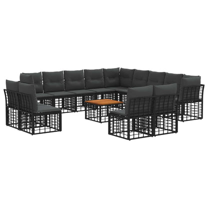 Set di divani da esterno 14 pcs Nero e Grigio scuro Poliestere